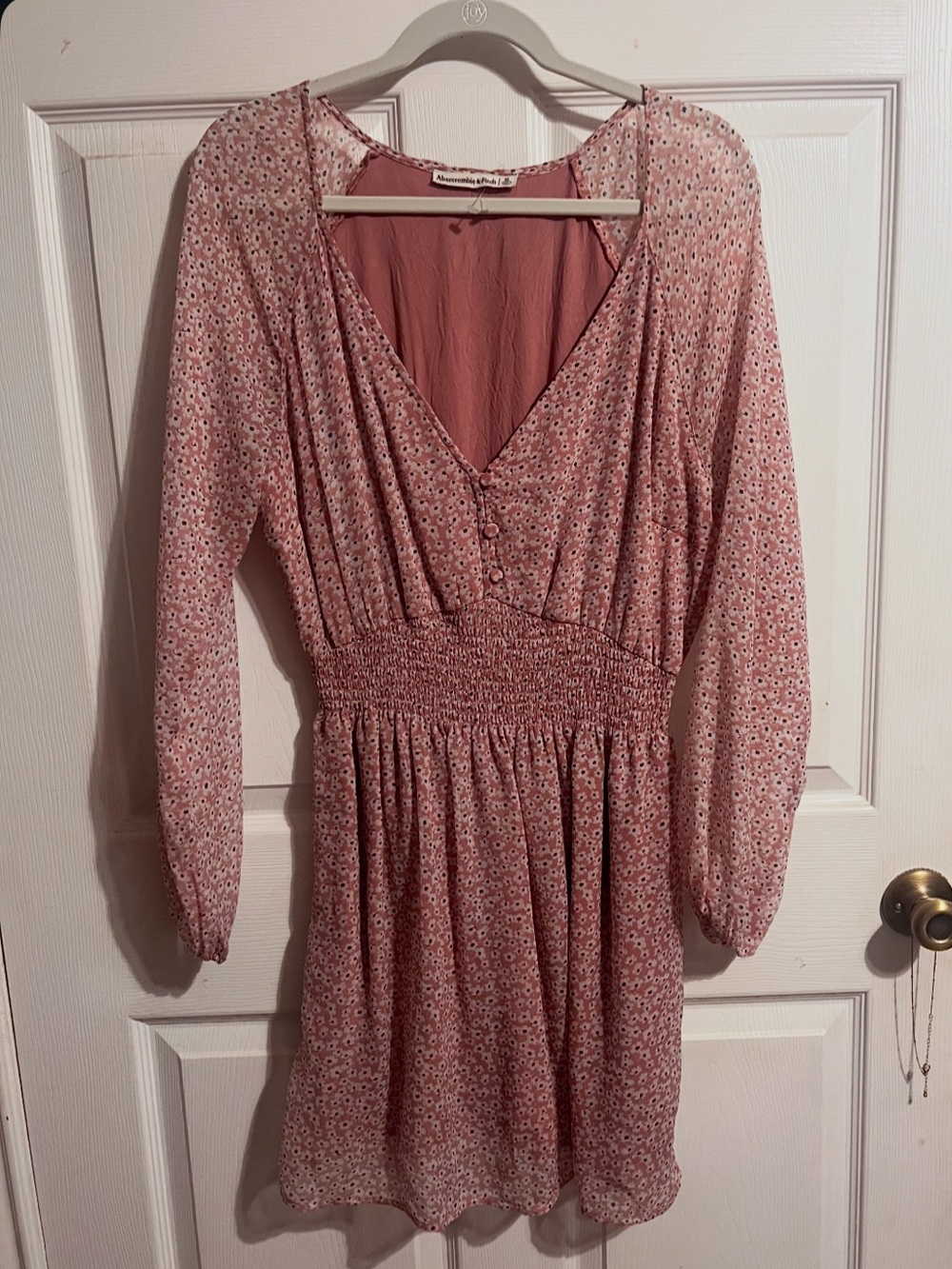 Abercrombie & Fitch | Dusty Rose Floral Long-Sleeve Smocked Chiffon Mini Dress
